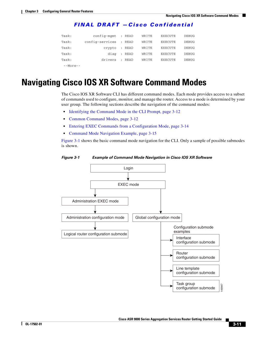 Cisco Systems A9KMOD80TR, ASR 9000, A9K24X10GETR manual Navigating Cisco IOS XR Software Command Modes 