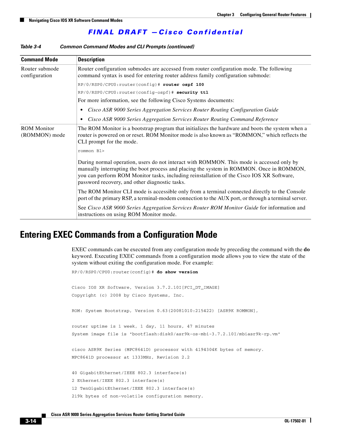 Cisco Systems A9KMOD80TR Entering Exec Commands from a Configuration Mode, Password recovery, and other diagnostic tasks 