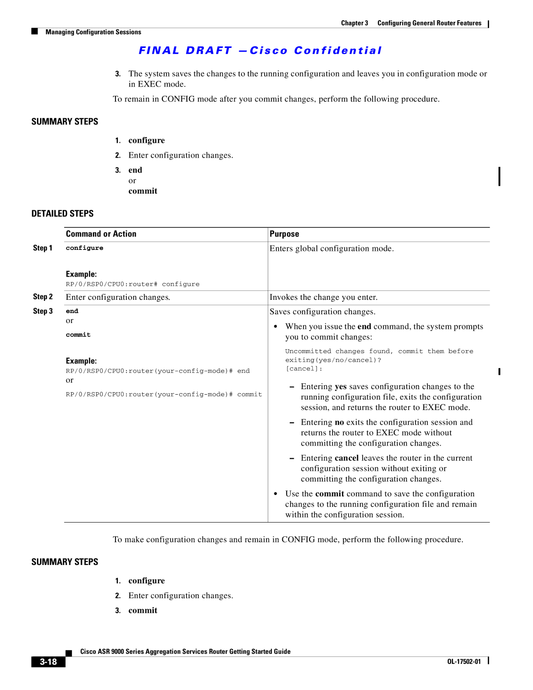 Cisco Systems ASR 9000, A9K24X10GETR, A9KMOD80TR manual Configure, End or commit, Commit 