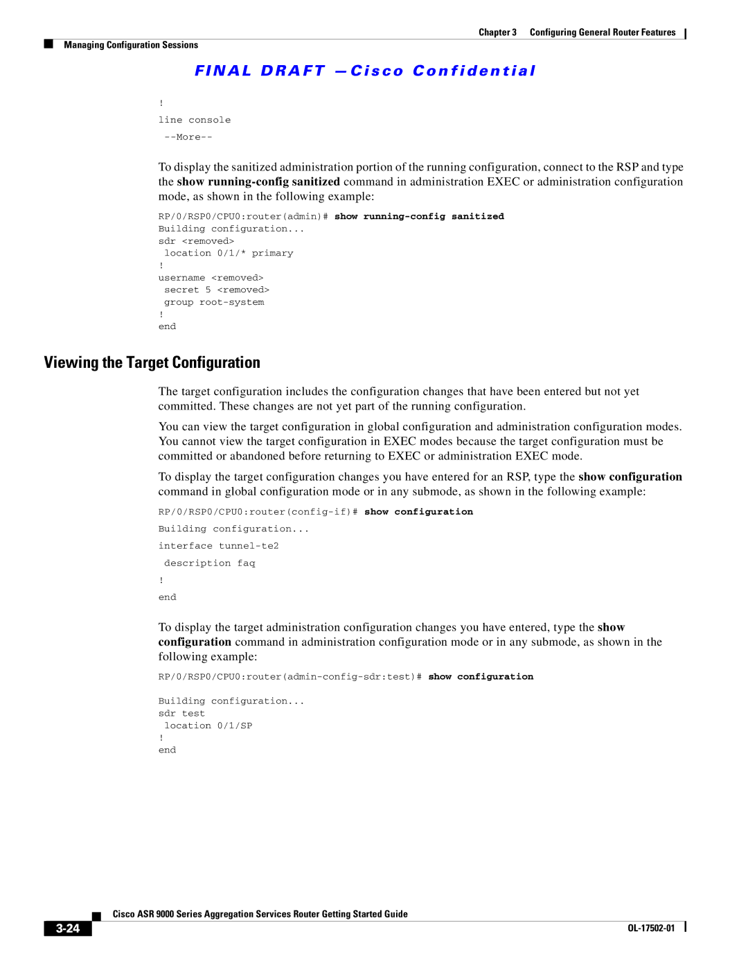 Cisco Systems ASR 9000, A9K24X10GETR, A9KMOD80TR manual Viewing the Target Configuration 