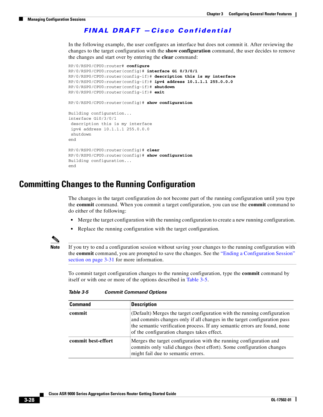 Cisco Systems A9K24X10GETR, ASR 9000 Committing Changes to the Running Configuration, Configuration changes takes effect 