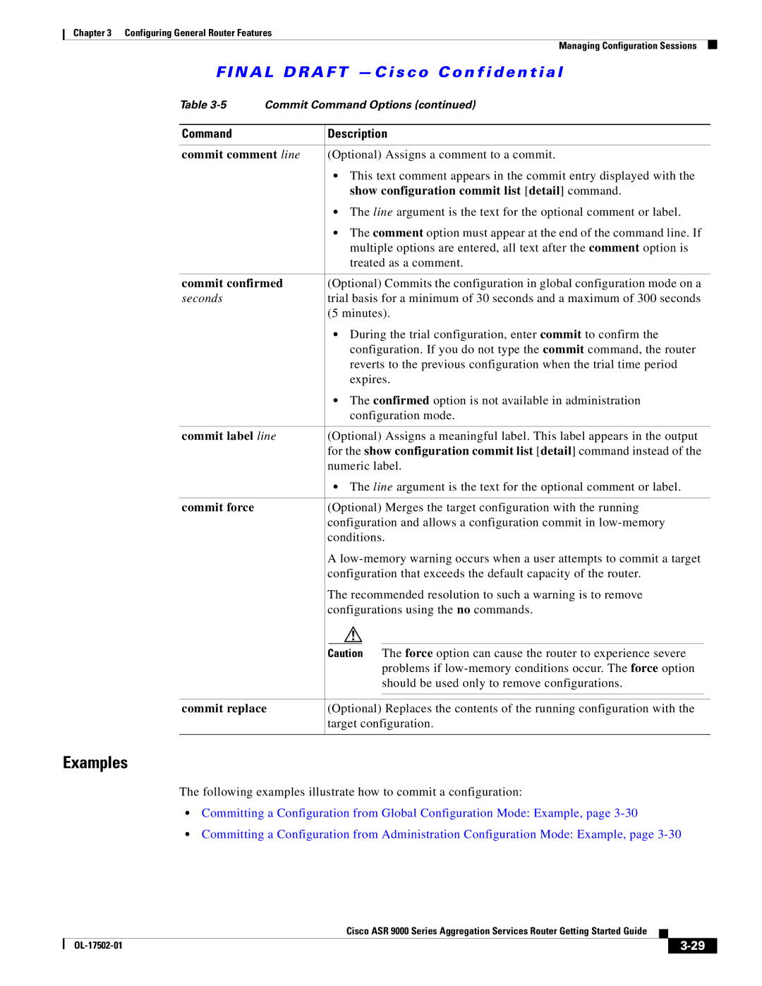 Cisco Systems A9KMOD80TR, ASR 9000 manual Command Description, Following examples illustrate how to commit a configuration 