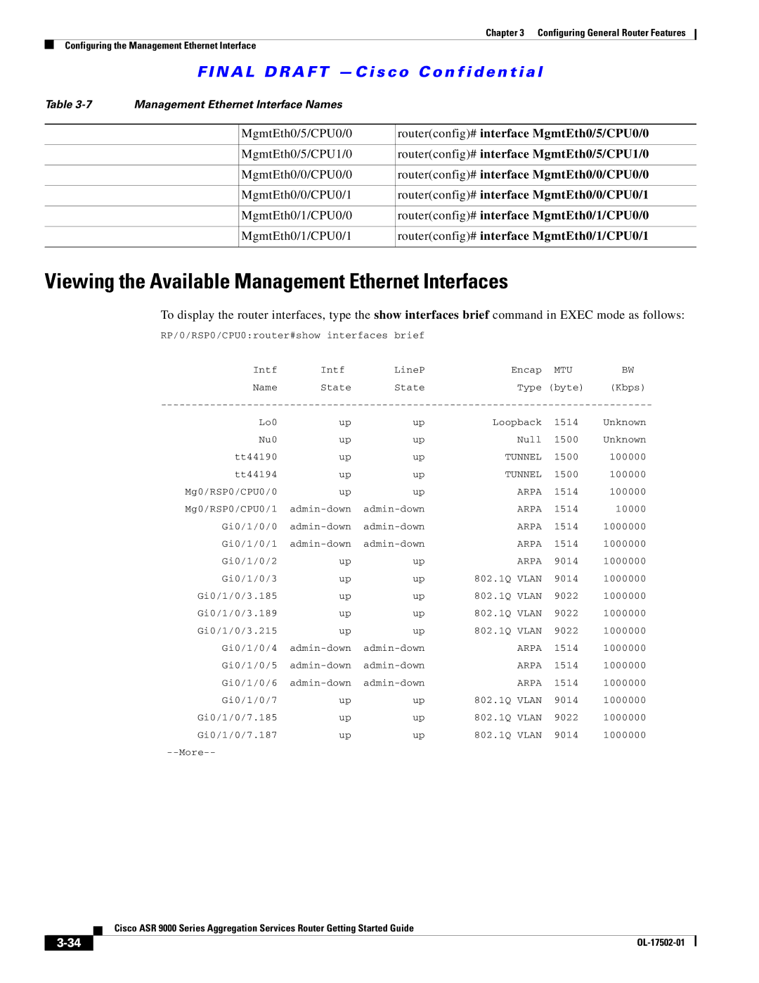 Cisco Systems A9K24X10GETR, ASR 9000, A9KMOD80TR manual Viewing the Available Management Ethernet Interfaces 