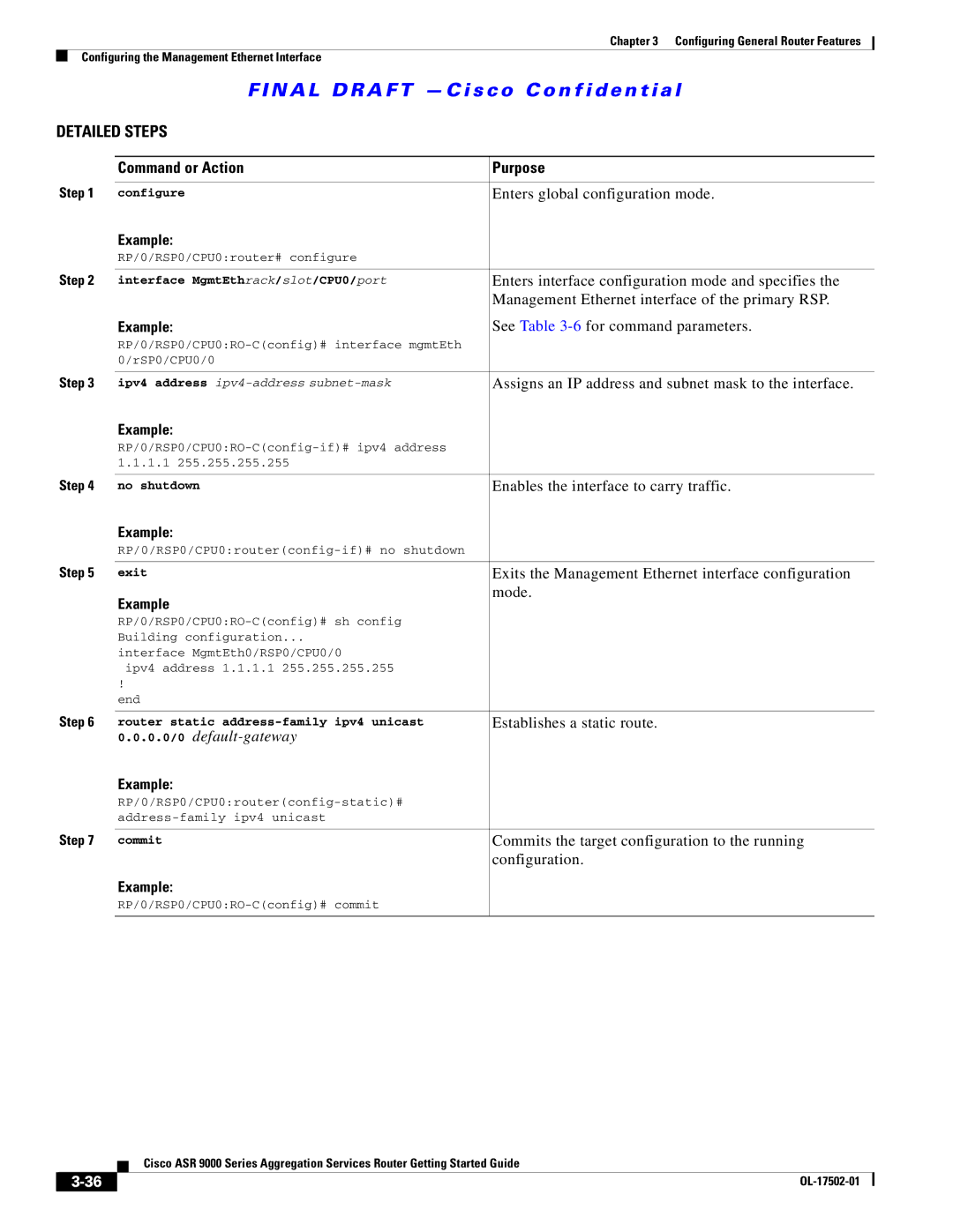 Cisco Systems ASR 9000 Enters interface configuration mode and specifies, Management Ethernet interface of the primary RSP 