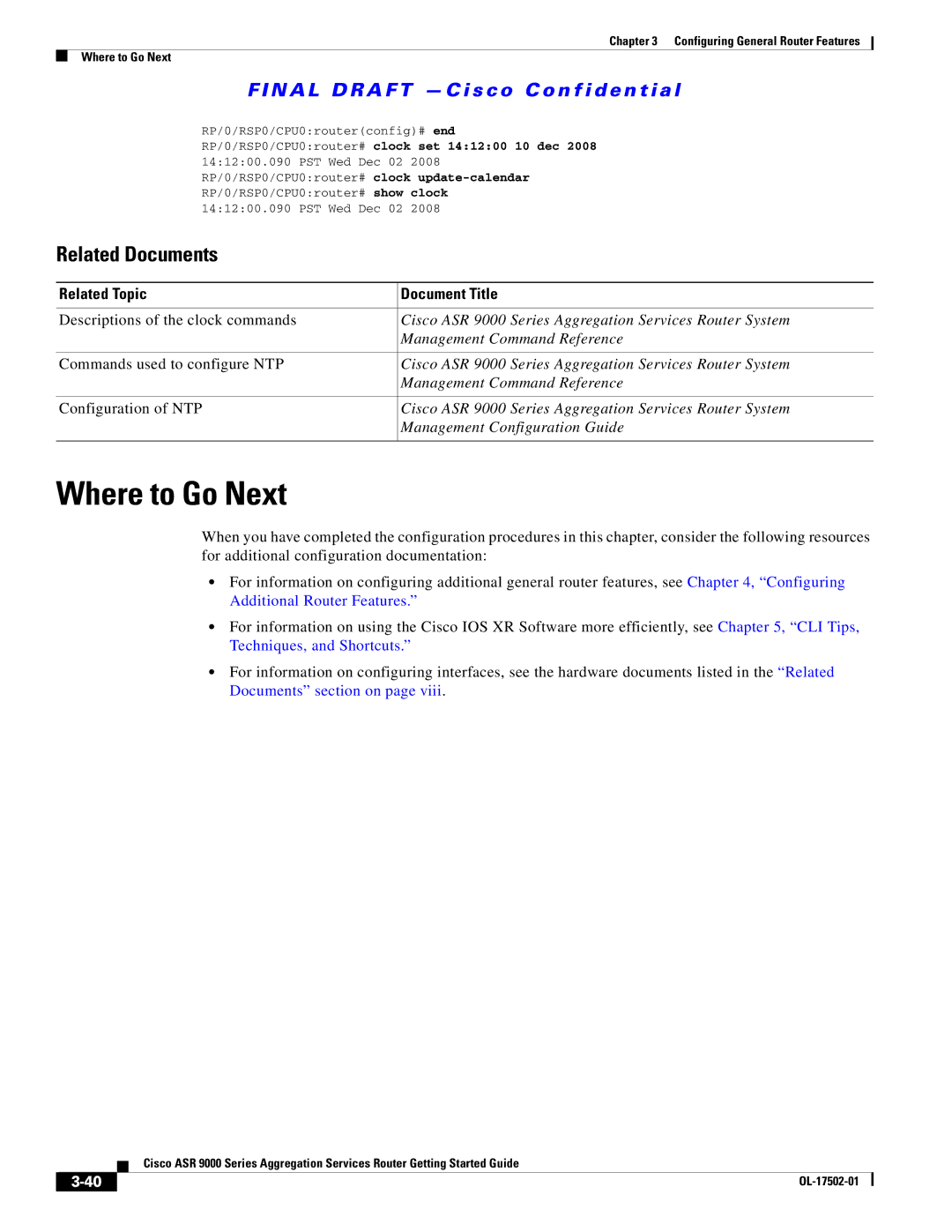 Cisco Systems A9K24X10GETR manual Descriptions of the clock commands, Commands used to configure NTP, Configuration of NTP 