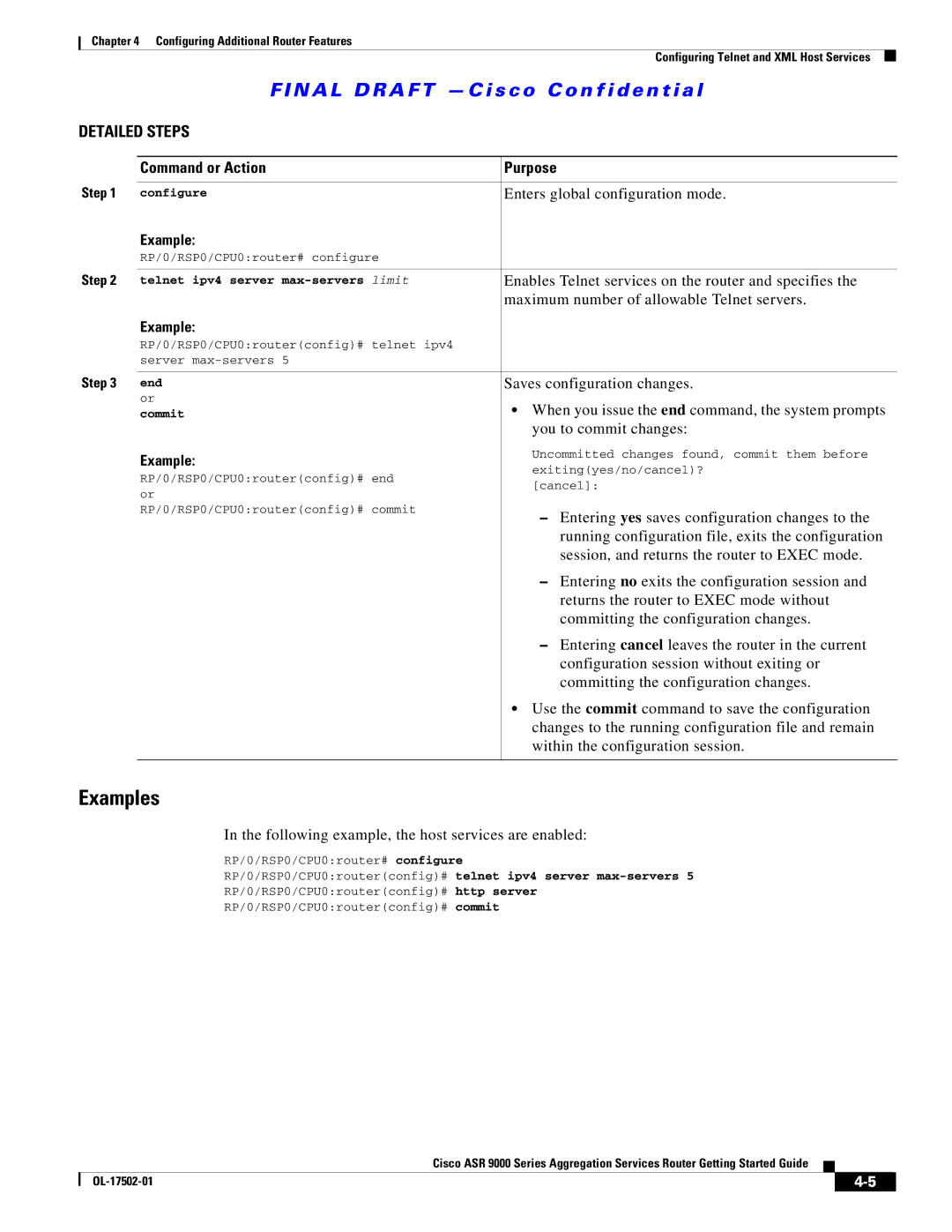 Cisco Systems ASR 9000 Enables Telnet services on the router and specifies, Maximum number of allowable Telnet servers 