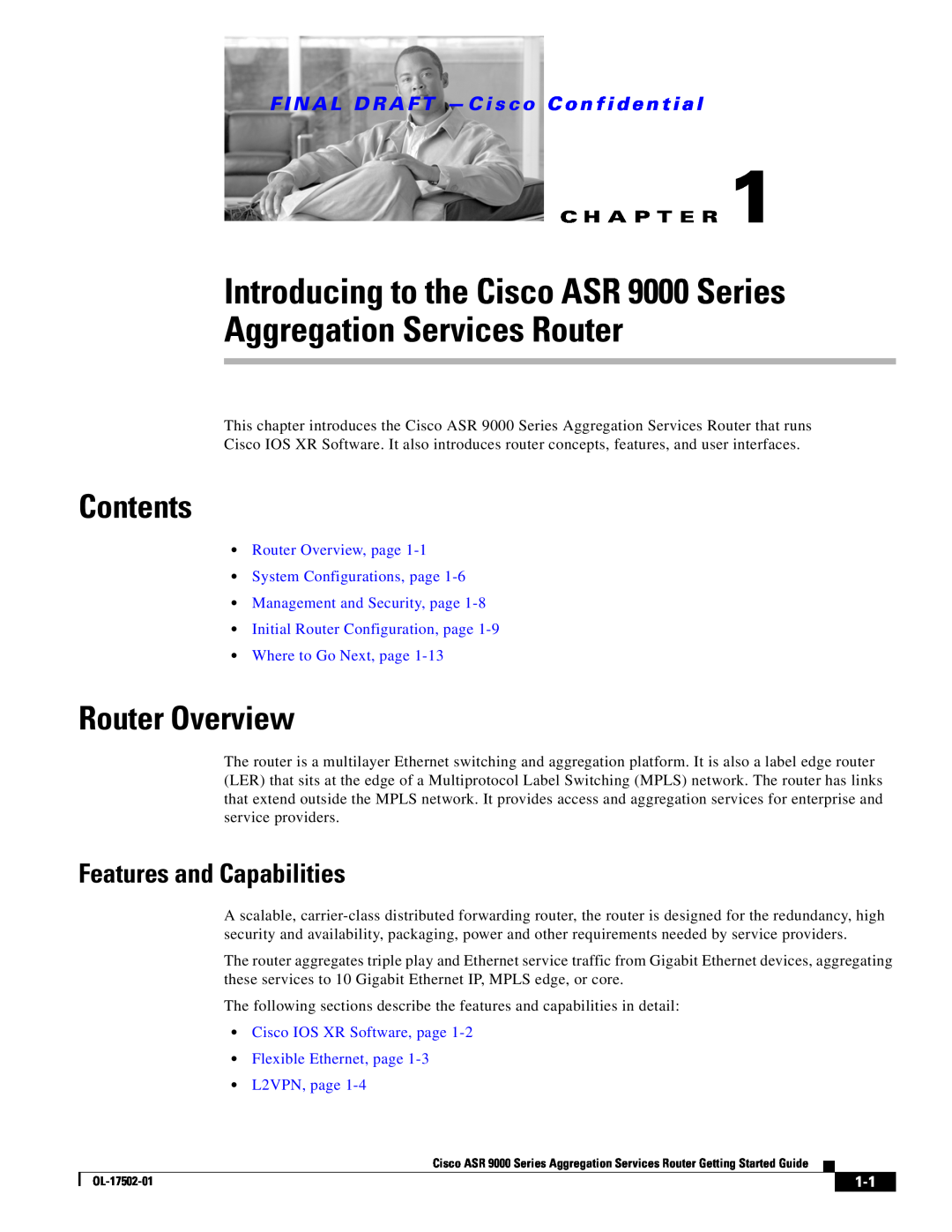 Cisco Systems manual Introducing to the Cisco ASR 9000 Series Aggregation Services Router, Contents, Router Overview 
