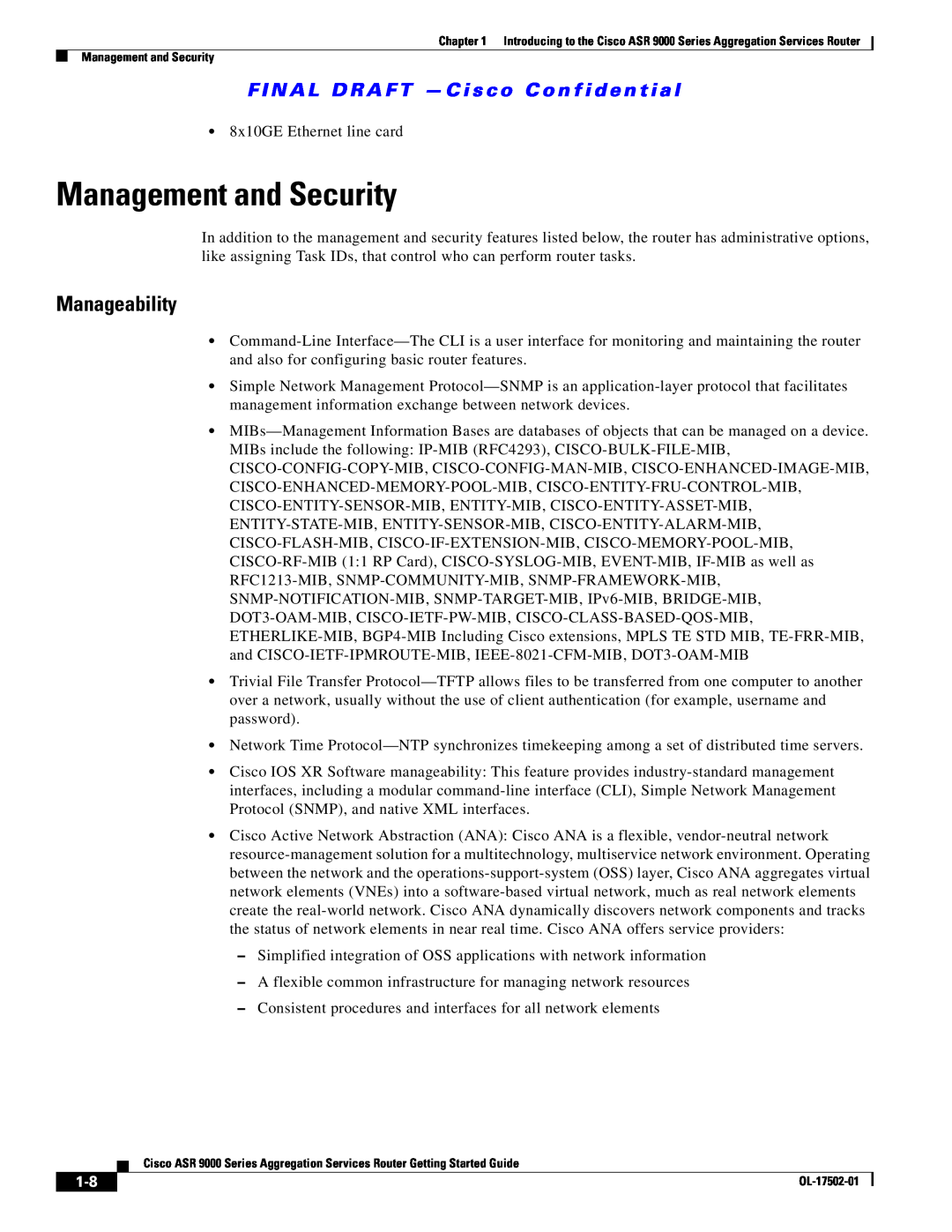Cisco Systems A9K24X10GETR Management and Security, Manageability, F I N A L D R A F T - C i s c o C o n f i d e n t i a l 