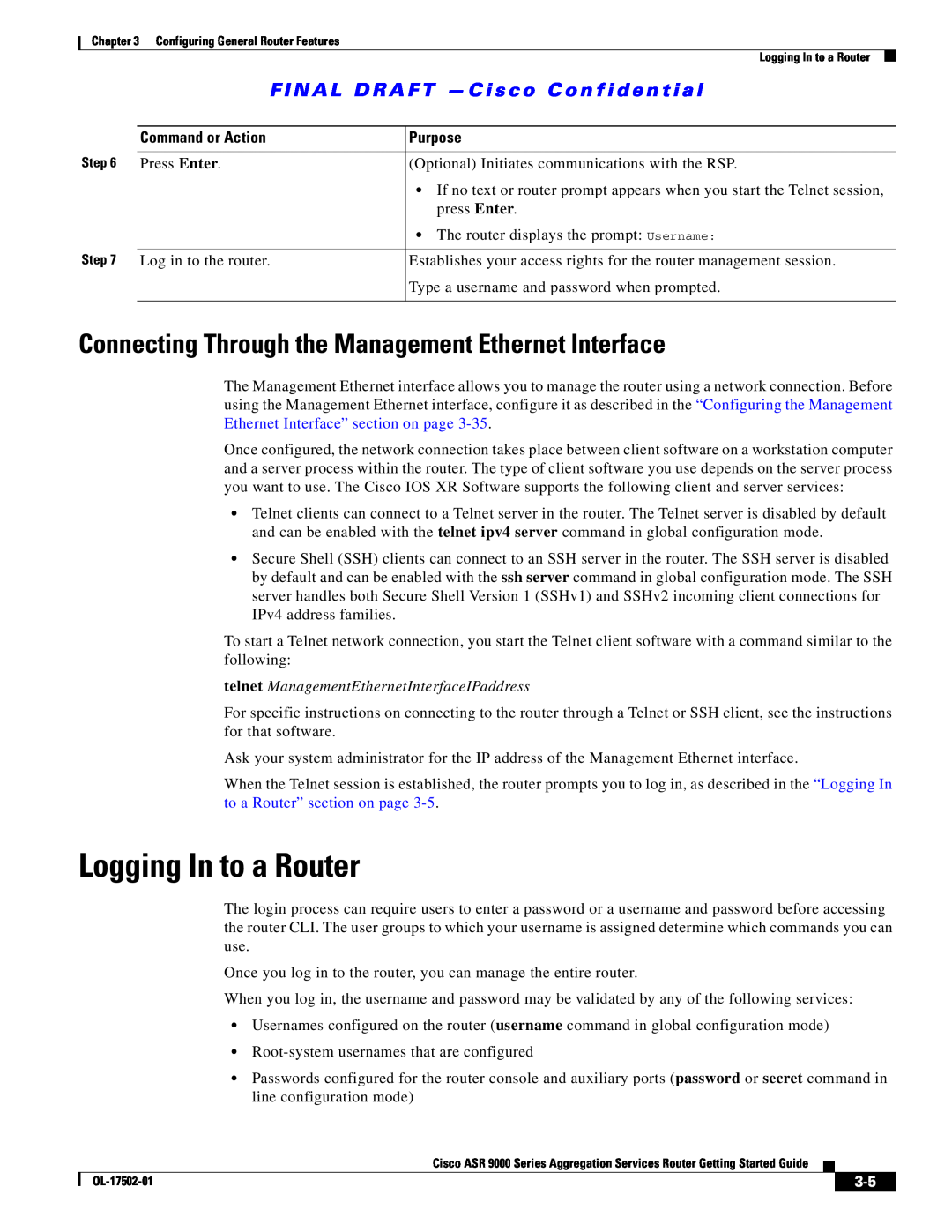 Cisco Systems A9KMOD80TR, ASR 9000 manual Logging In to a Router, Connecting Through the Management Ethernet Interface 