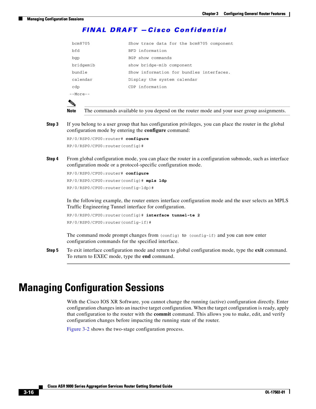 Cisco Systems A9K24X10GETR Managing Configuration Sessions, 3-16, F I N A L D R A F T - C i s c o C o n f i d e n t i a l 