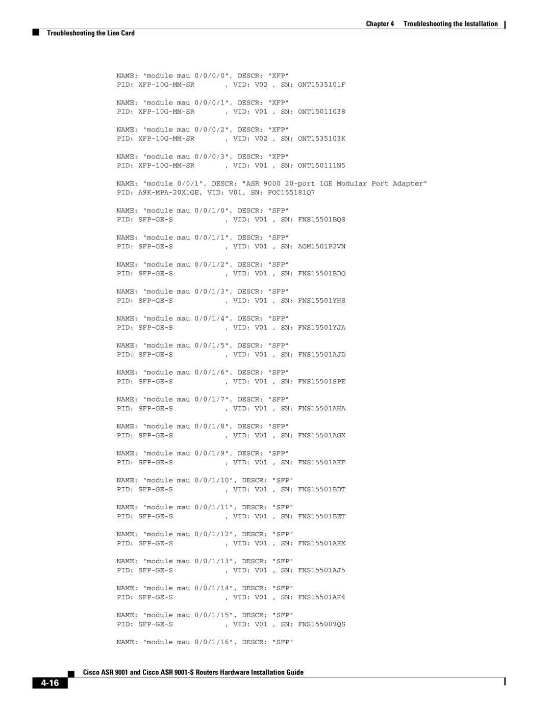 Cisco Systems ASR 9001-S manual PID XFP-10G-MM-SR 