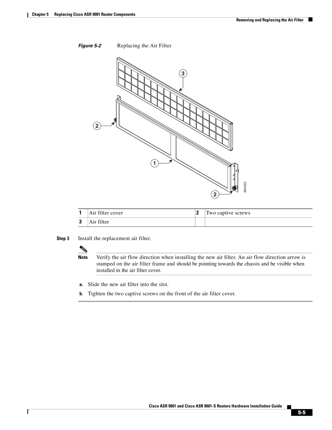 Cisco Systems ASR 9001-S manual 2Replacing the Air Filter 