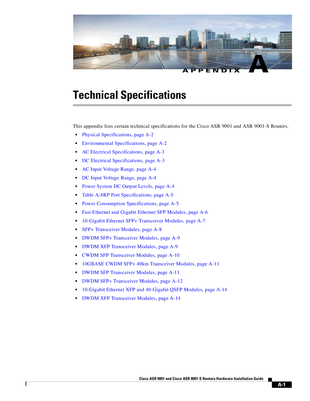 Cisco Systems ASR 9001-S manual Technical Specifications 