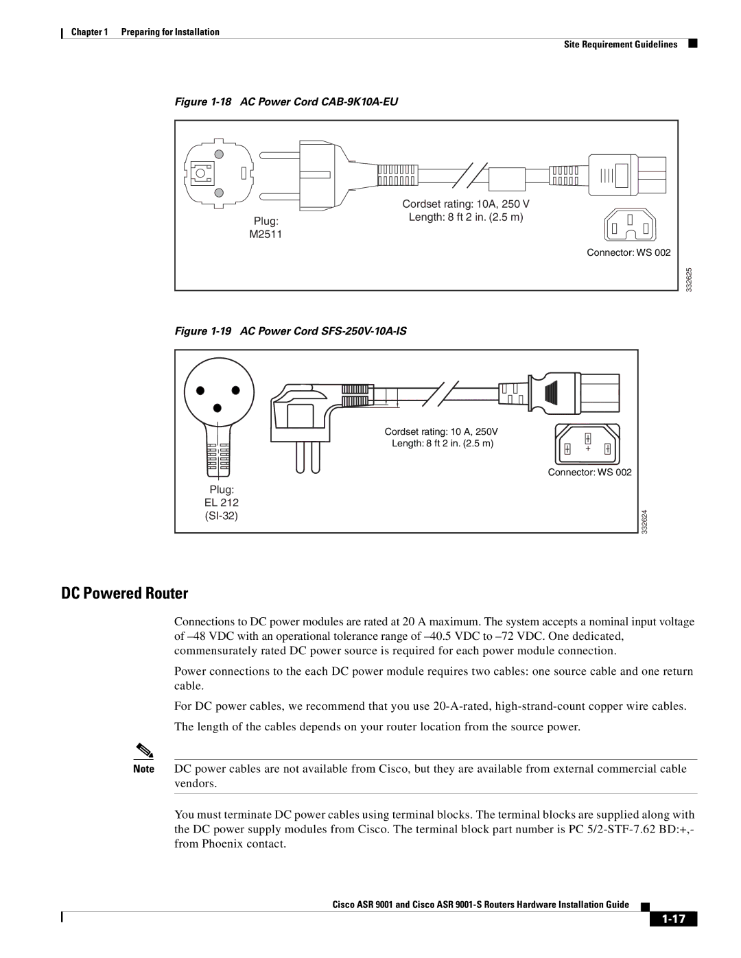 Cisco Systems ASR 9001-S manual DC Powered Router, AC Power Cord CAB-9K10A-EU 