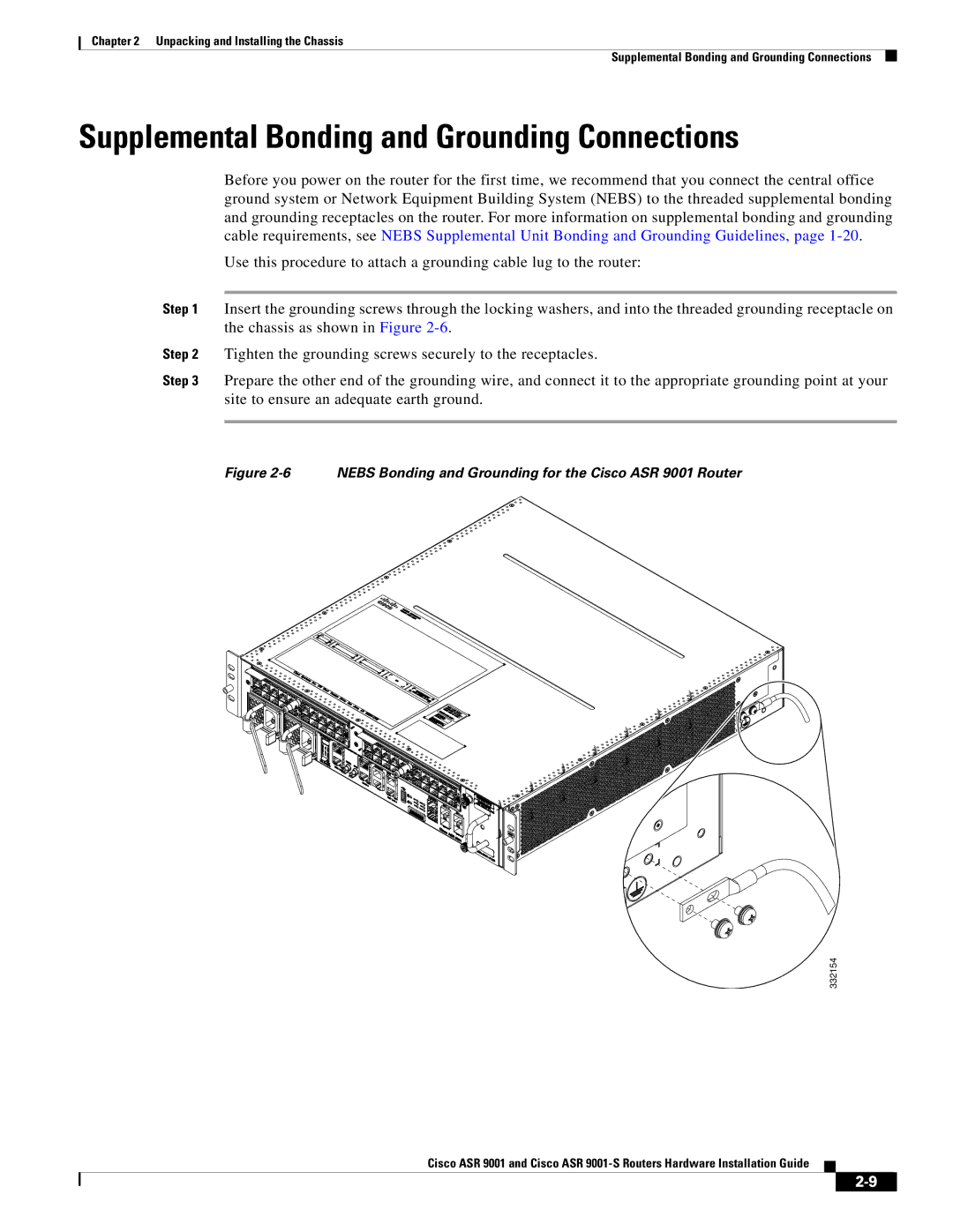 Cisco Systems ASR 9001-S manual Supplemental Bonding and Grounding Connections 