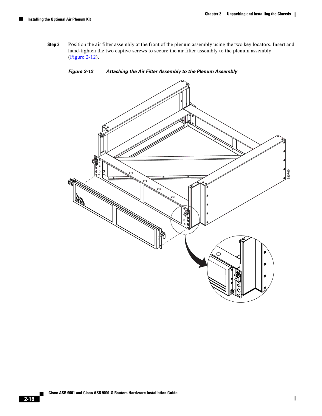 Cisco Systems ASR 9001-S manual Attaching the Air Filter Assembly to the Plenum Assembly 