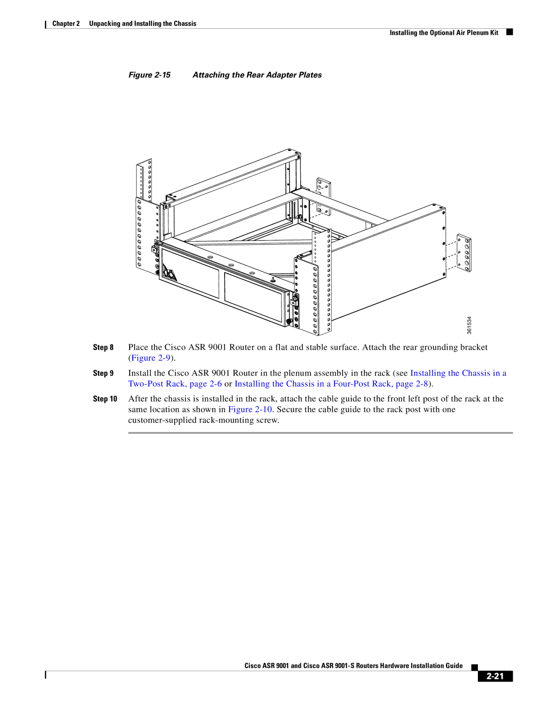 Cisco Systems ASR 9001-S manual Attaching the Rear Adapter Plates 