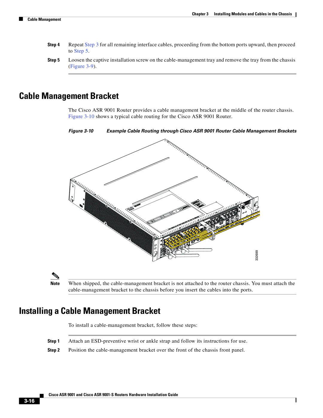 Cisco Systems ASR 9001-S manual Installing a Cable Management Bracket 