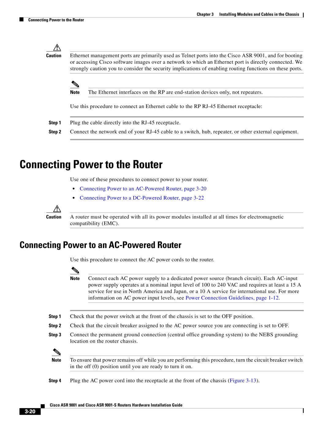 Cisco Systems ASR 9001-S manual Connecting Power to the Router, Connecting Power to an AC-Powered Router 