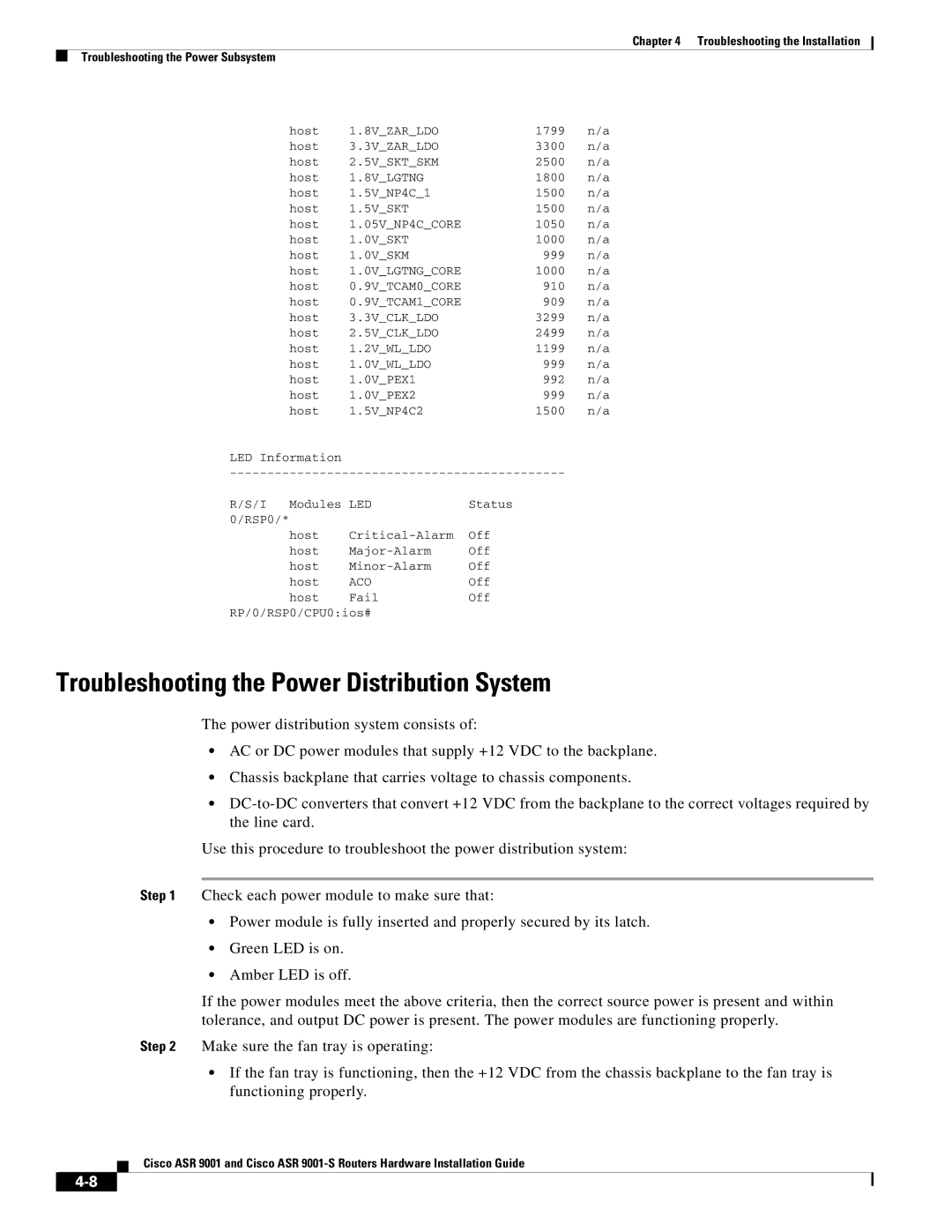 Cisco Systems ASR 9001-S manual Troubleshooting the Power Distribution System, 8VLGTNG 