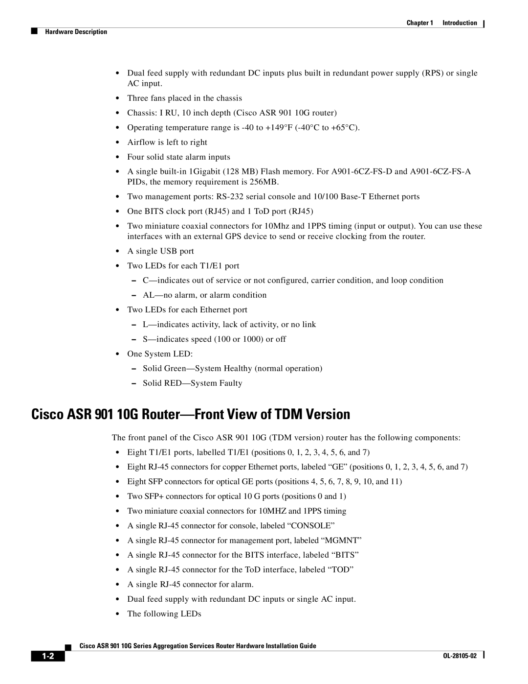 Cisco Systems manual Cisco ASR 901 10G Router-Front View of TDM Version 