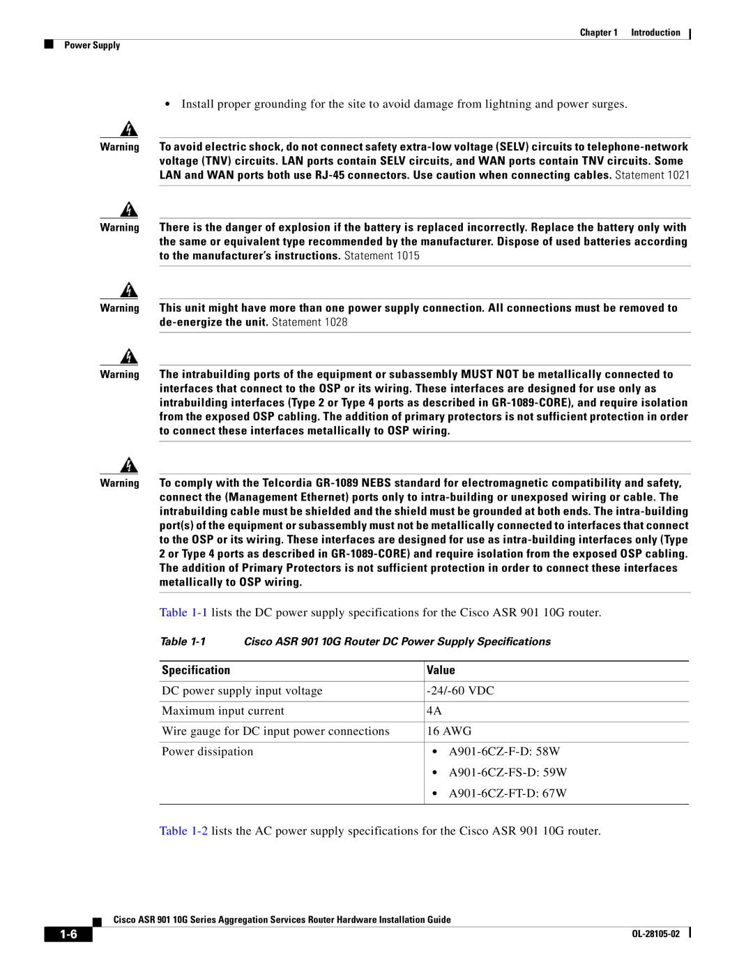 Cisco Systems ASR 901 10G manual Specification Value 