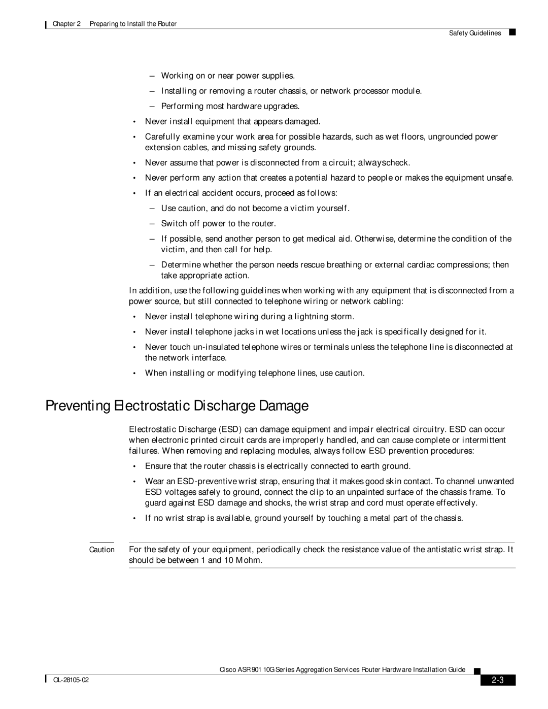 Cisco Systems ASR 901 10G manual Preventing Electrostatic Discharge Damage 