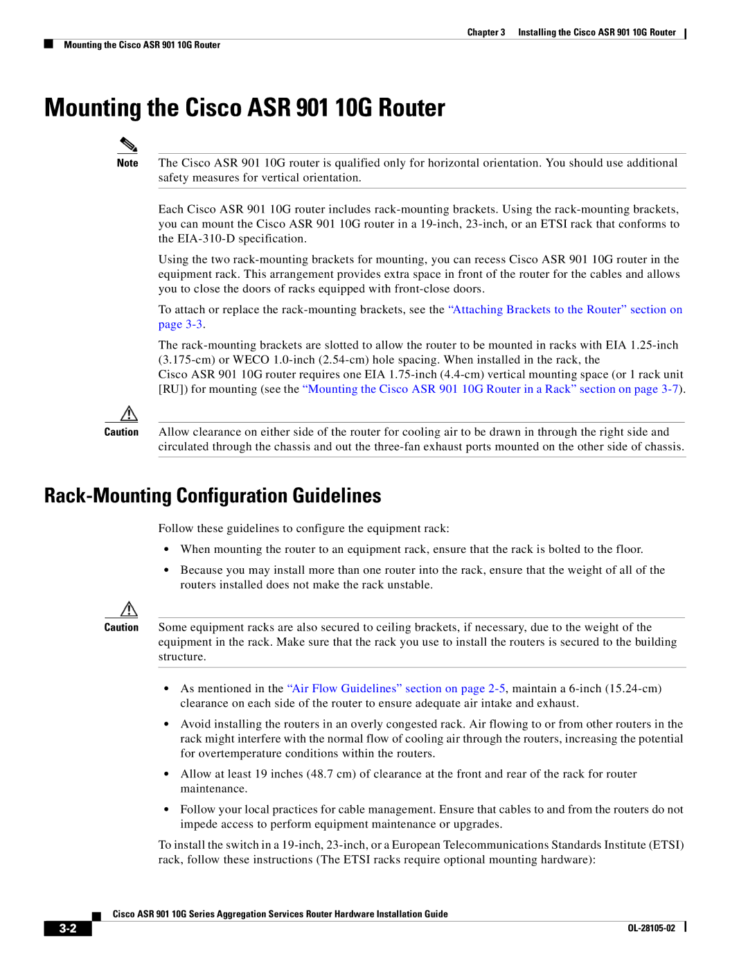 Cisco Systems manual Mounting the Cisco ASR 901 10G Router, Rack-Mounting Configuration Guidelines 