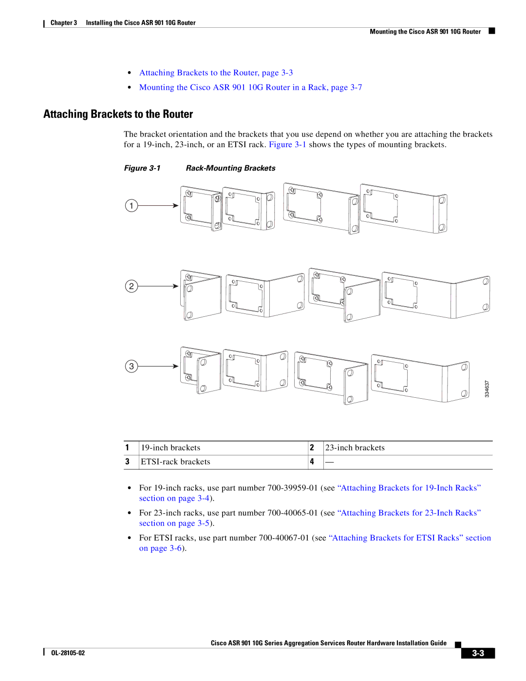 Cisco Systems ASR 901 10G manual Attaching Brackets to the Router, Rack-Mounting Brackets 