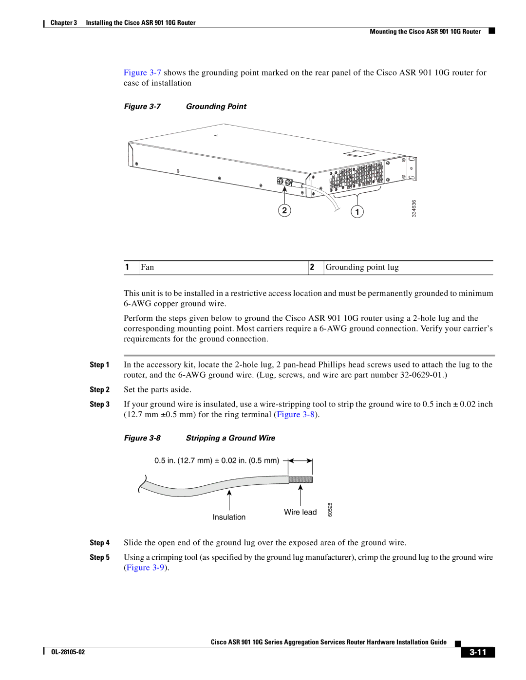 Cisco Systems ASR 901 10G manual Stripping a Ground Wire 