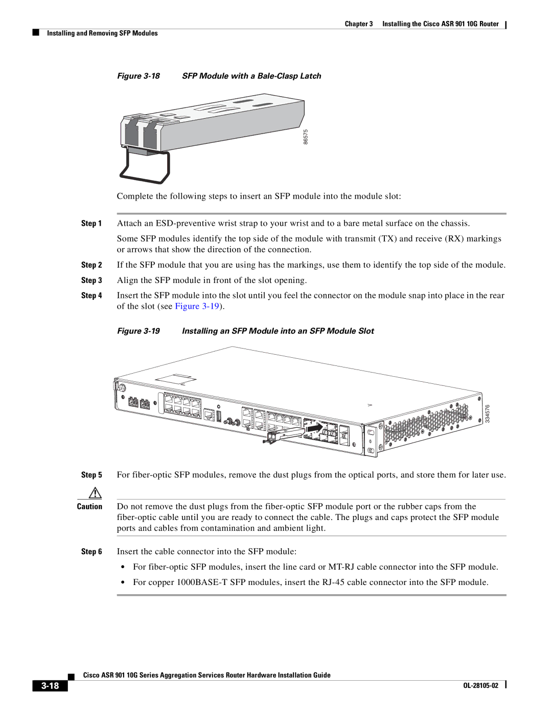 Cisco Systems ASR 901 10G manual SFP Module with a Bale-Clasp Latch 