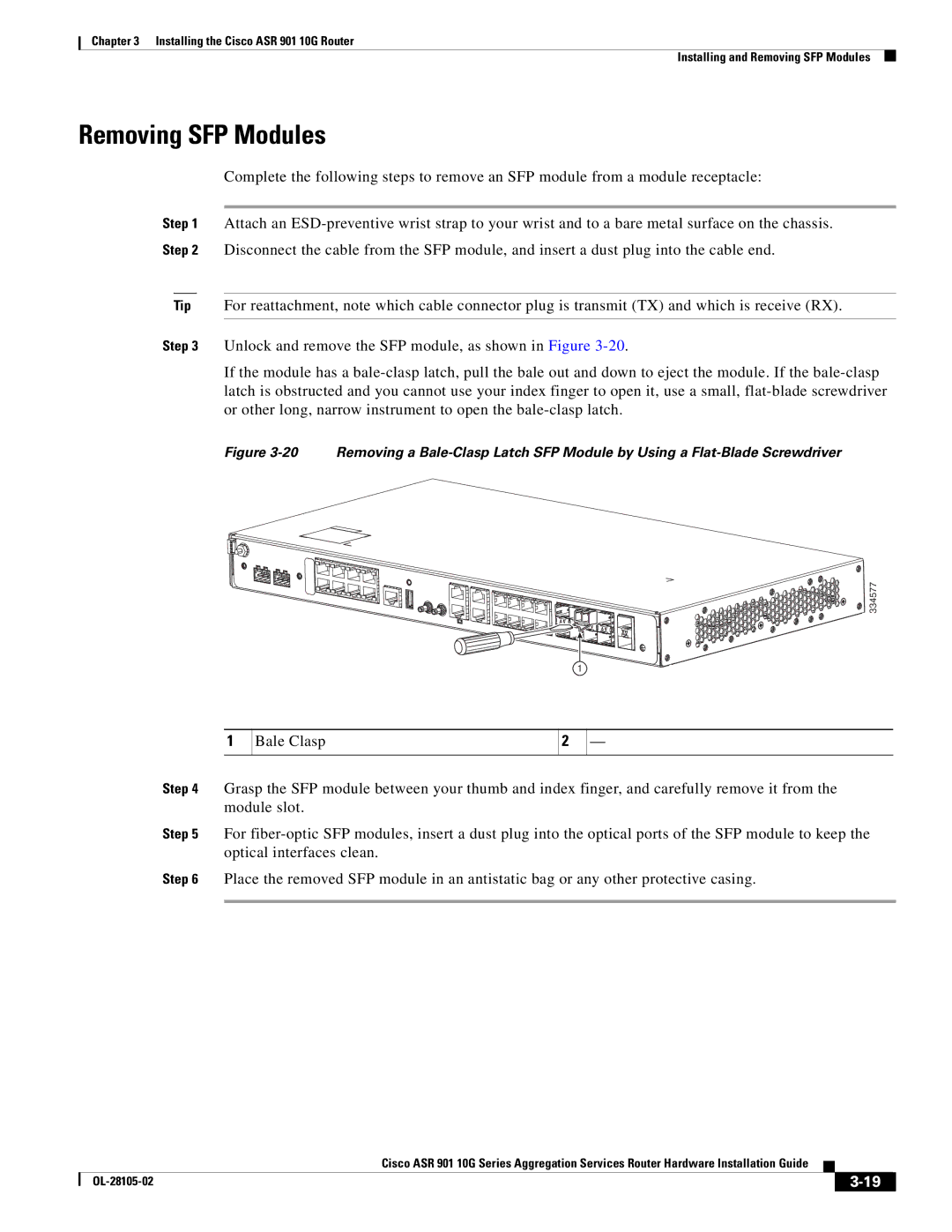 Cisco Systems ASR 901 10G manual Removing SFP Modules 