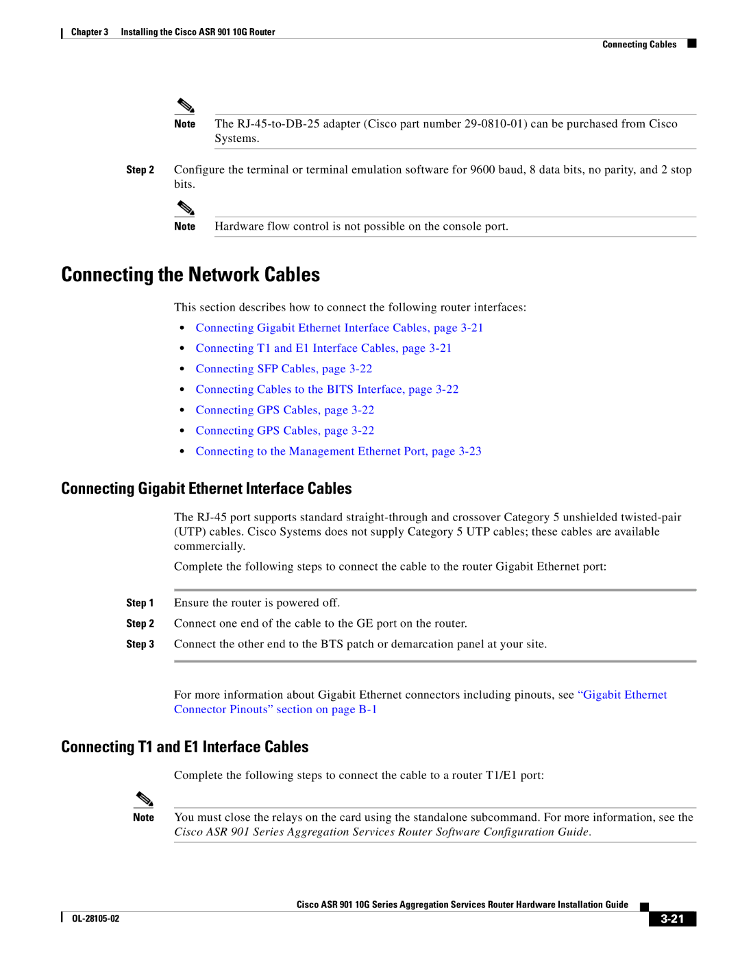 Cisco Systems ASR 901 10G manual Connecting the Network Cables, Connecting Gigabit Ethernet Interface Cables 