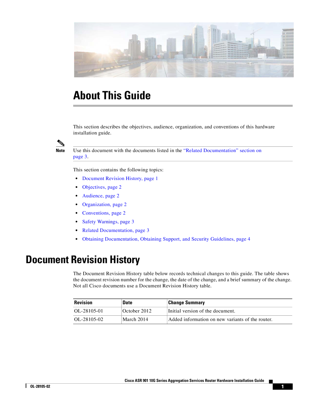 Cisco Systems ASR 901 10G manual Document Revision History, Revision Date Change Summary 