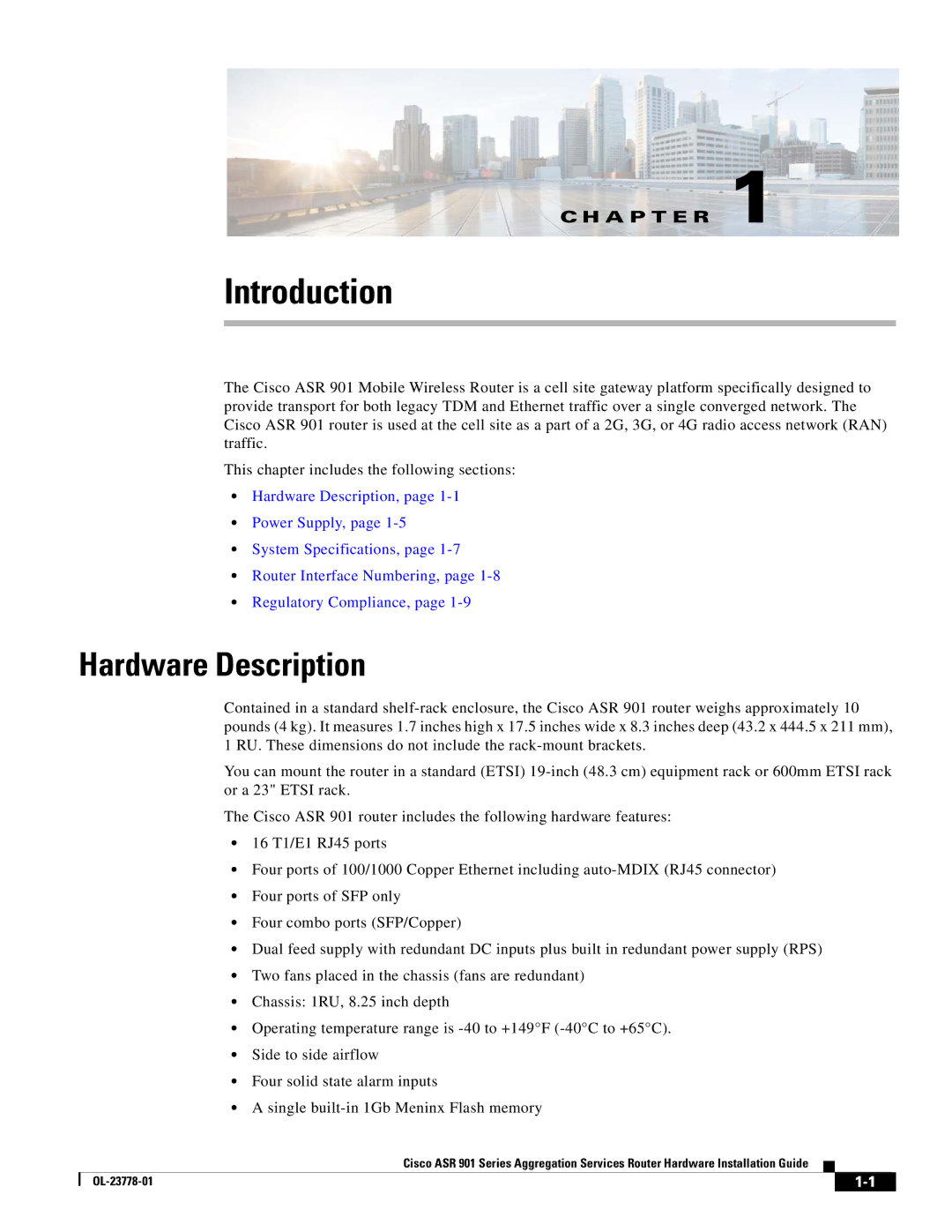 Cisco Systems ASR 901 manual Introduction, Hardware Description 