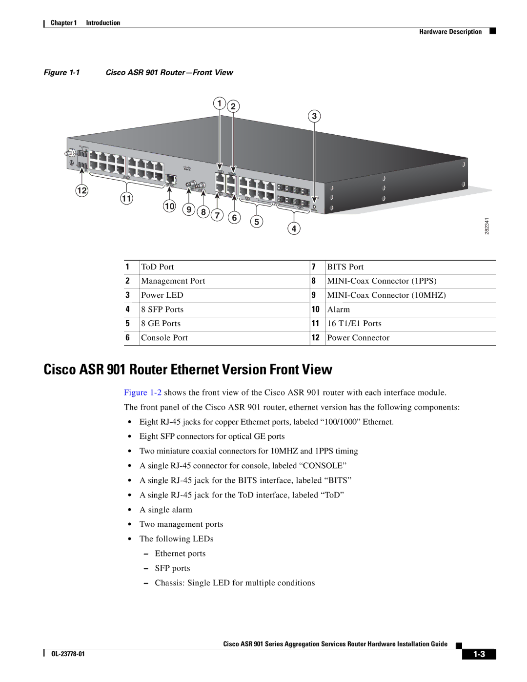 Cisco Systems manual Cisco ASR 901 Router Ethernet Version Front View, Cisco ASR 901 Router-Front View 