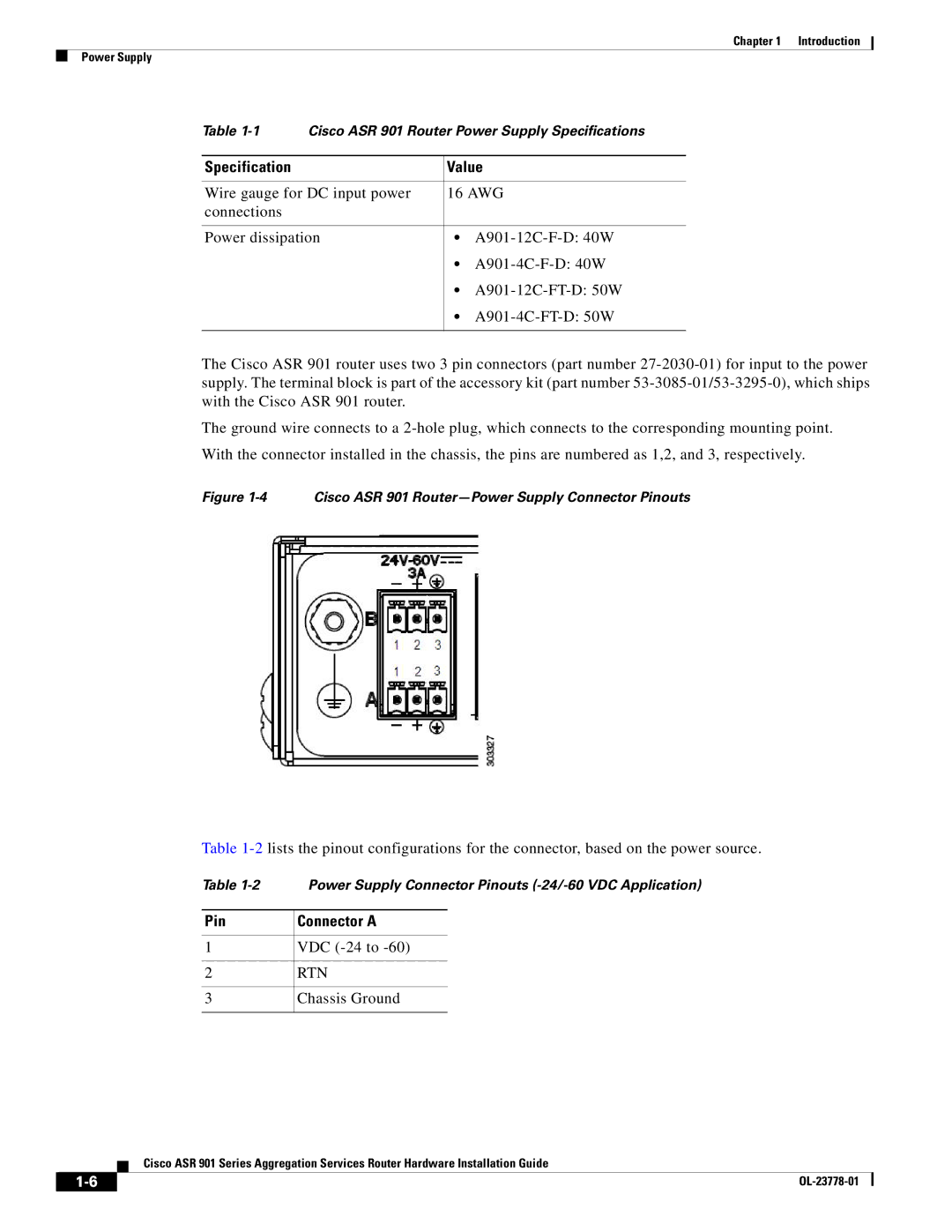 Cisco Systems ASR 901 manual Pin Connector a, Rtn 