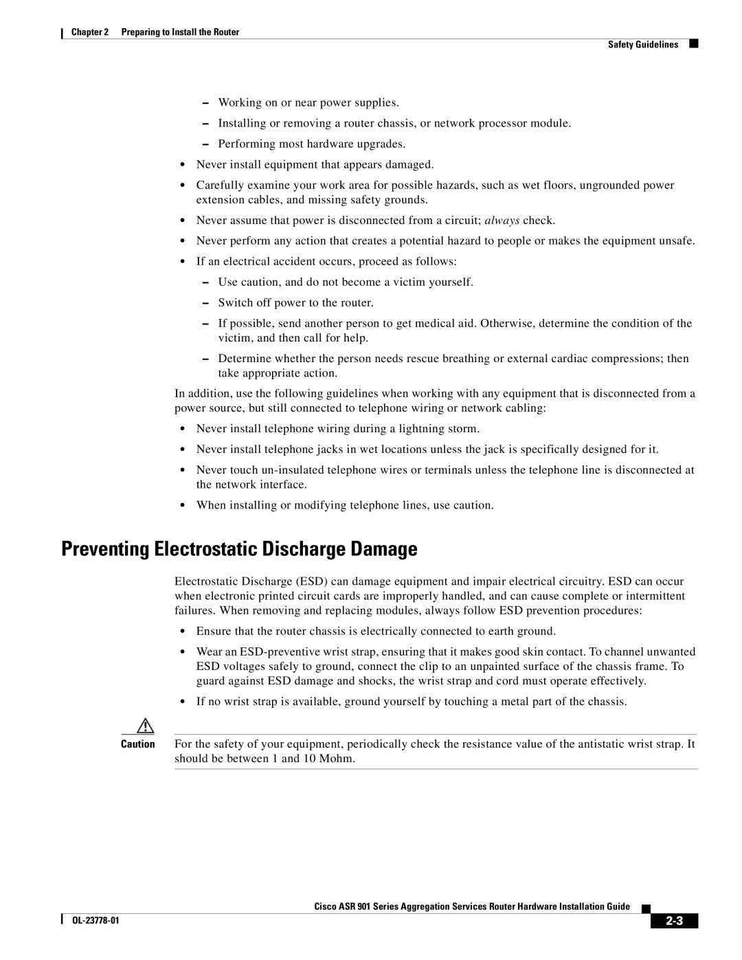 Cisco Systems ASR 901 manual Preventing Electrostatic Discharge Damage 