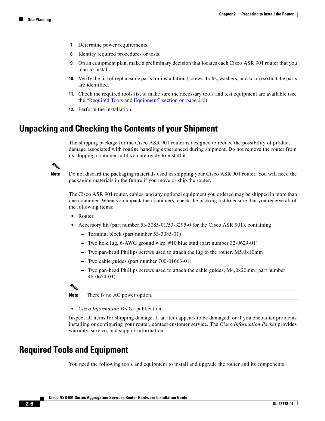 Cisco Systems ASR 901 manual Unpacking and Checking the Contents of your Shipment, Required Tools and Equipment 