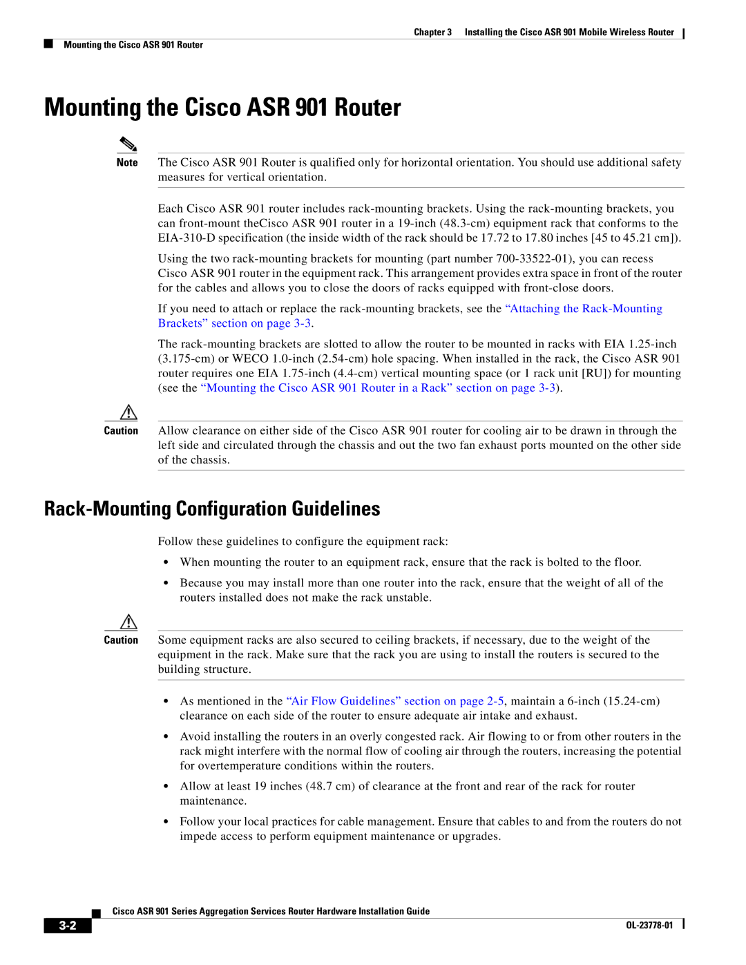 Cisco Systems manual Mounting the Cisco ASR 901 Router, Rack-Mounting Configuration Guidelines 