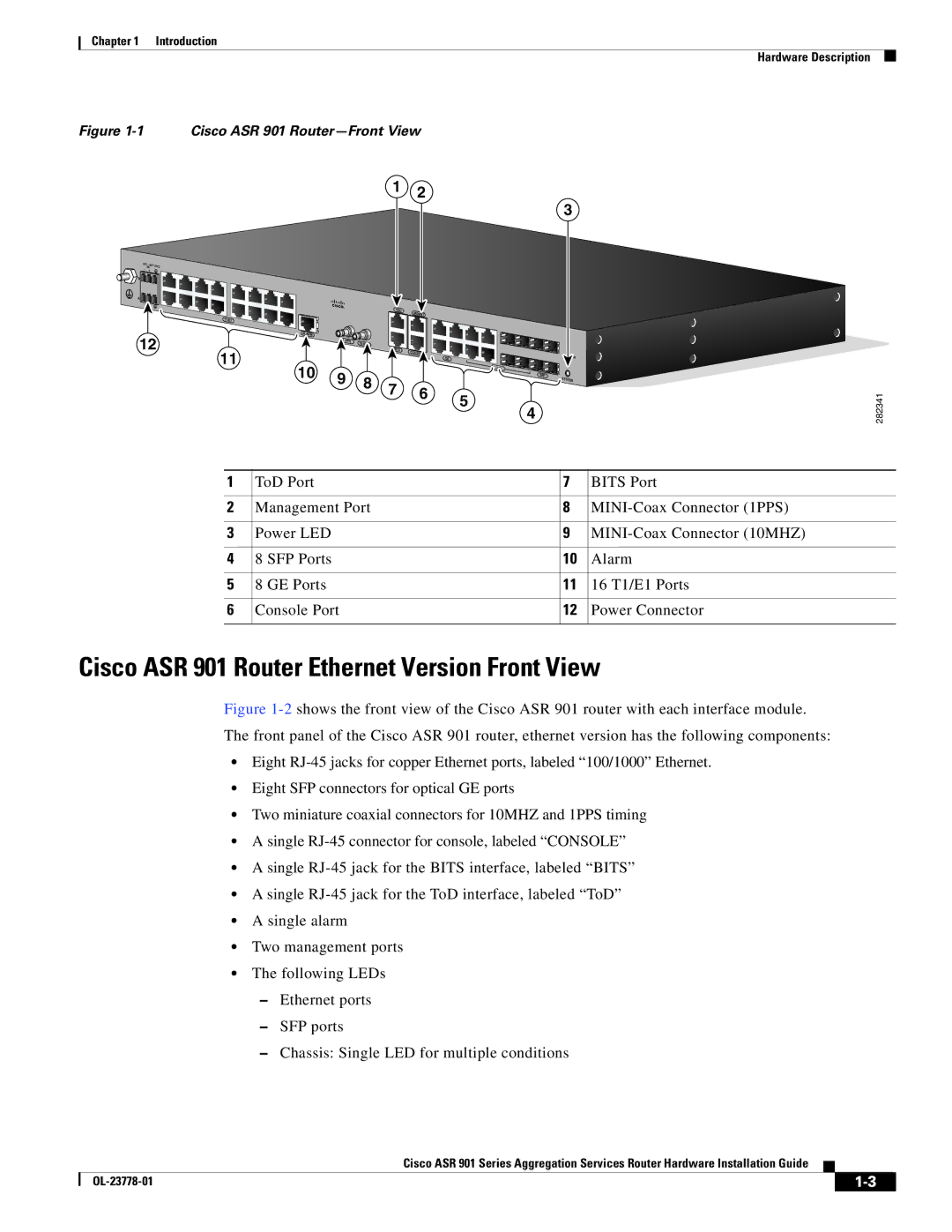 Cisco Systems A9014CFD, ASR 9014CFD manual Cisco ASR 901 Router Ethernet Version Front View, Cisco ASR 901 Router-Front View 