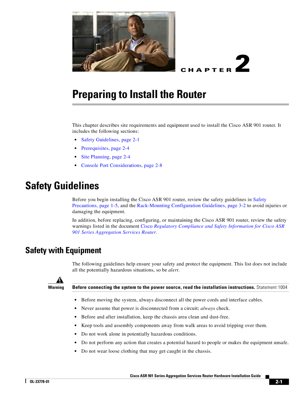 Cisco Systems A9014CFD, ASR 9014CFD manual Safety Guidelines, Safety with Equipment 