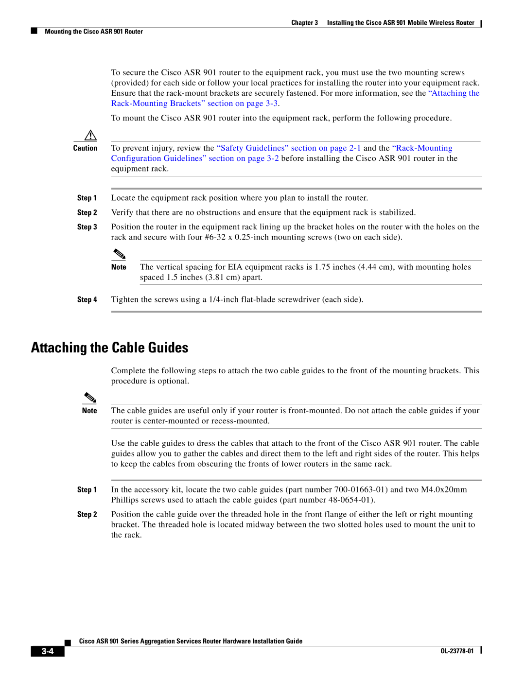 Cisco Systems ASR 9014CFD, A9014CFD manual Attaching the Cable Guides 