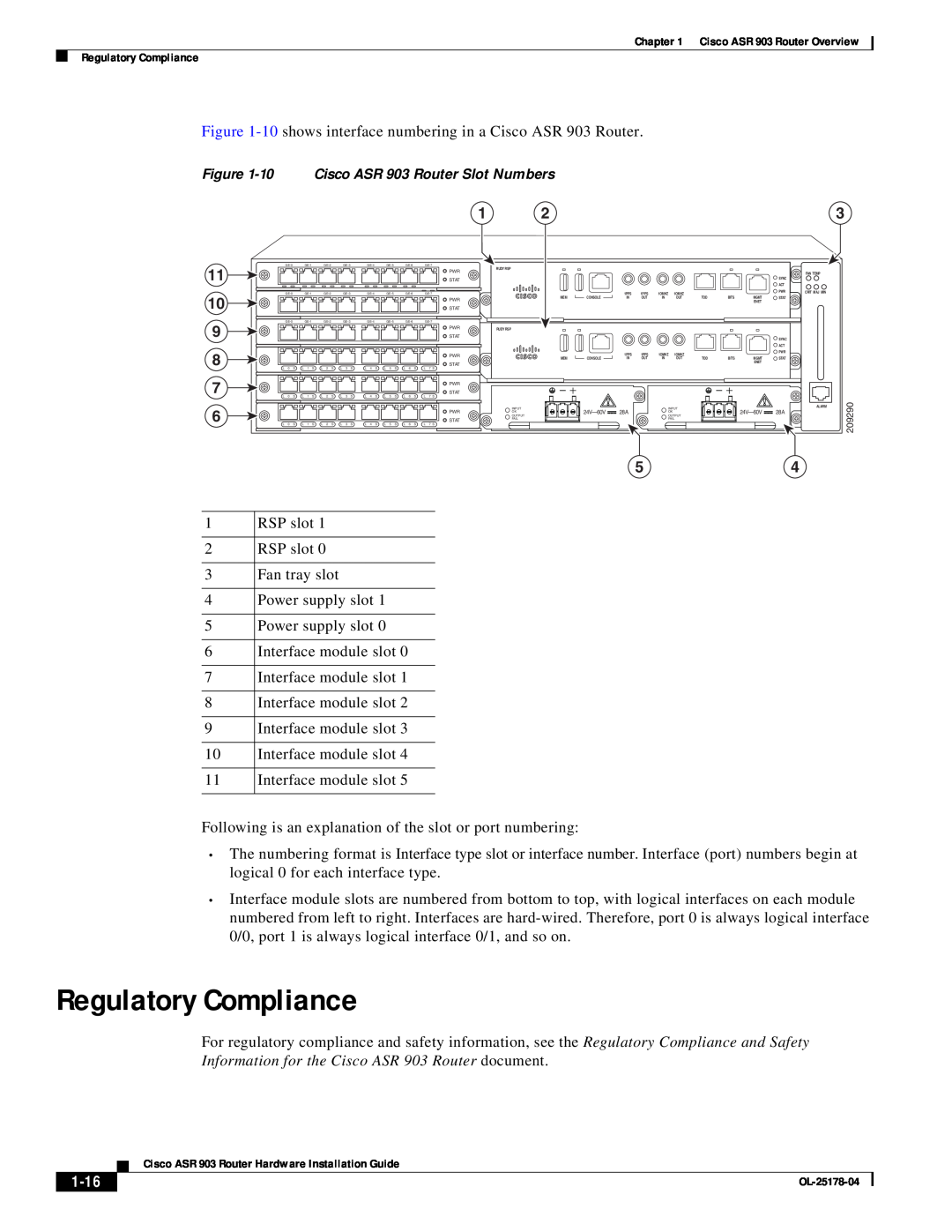 Cisco Systems manual Regulatory Compliance, 1-16, Information for the Cisco ASR 903 Router document 