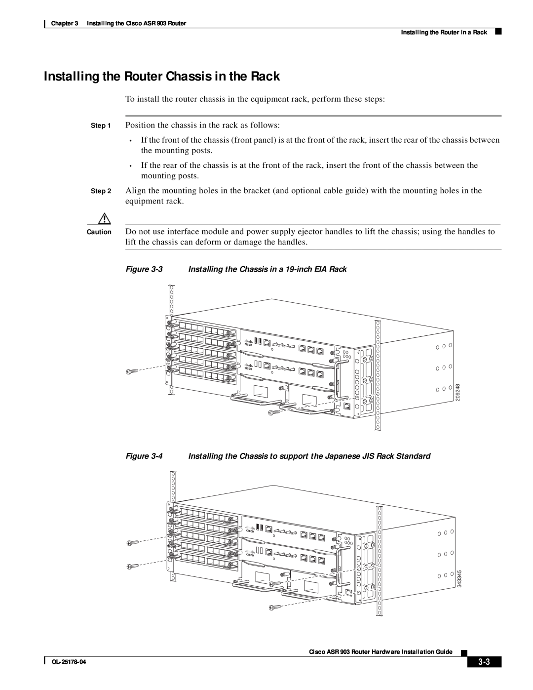 Cisco Systems ASR 903 manual Installing the Router Chassis in the Rack 
