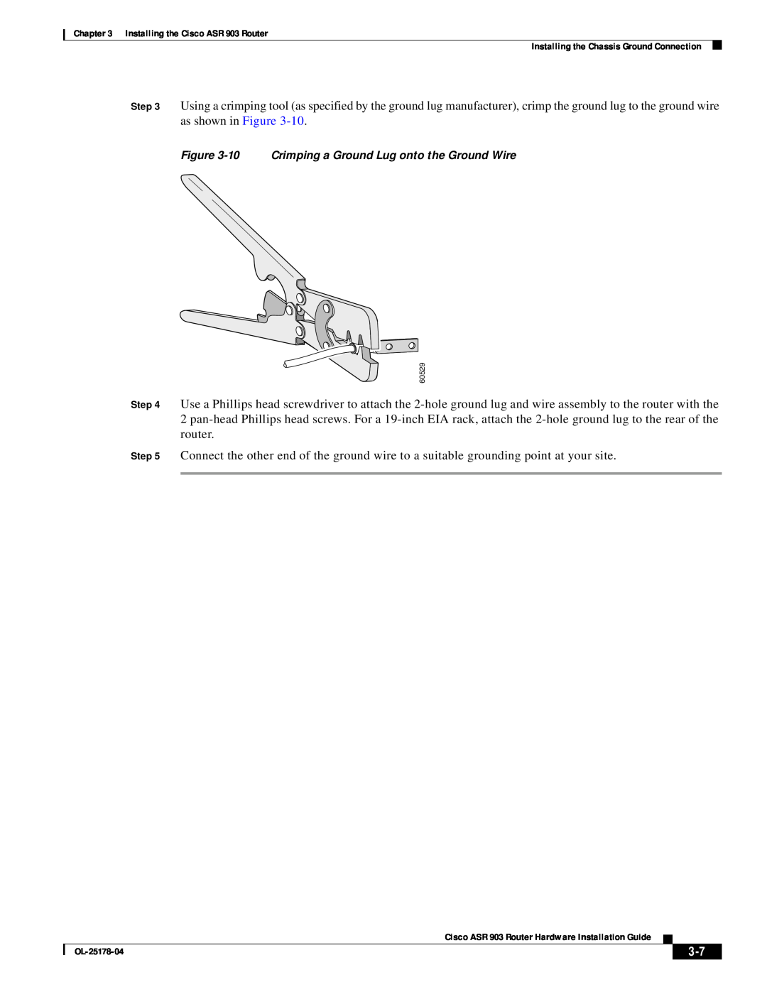Cisco Systems ASR 903 manual 10 Crimping a Ground Lug onto the Ground Wire 