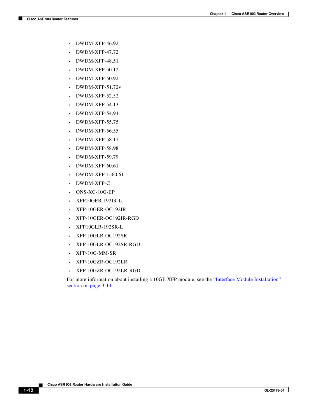 Cisco Systems ASR 903 manual DWDM-XFP-C ONS-XC-10G-EP 