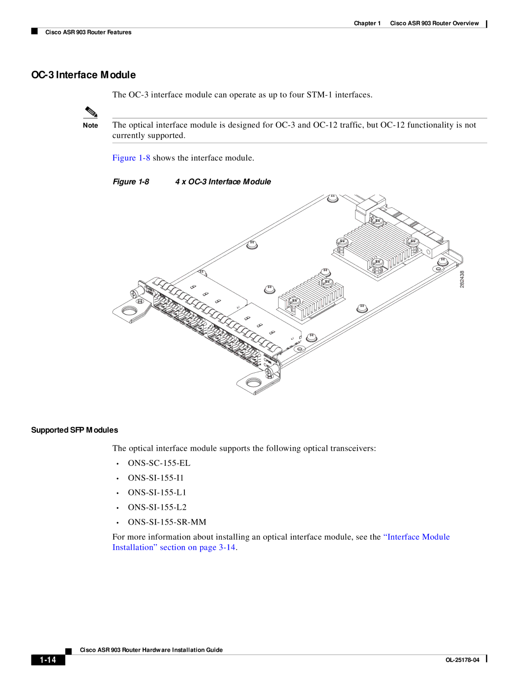 Cisco Systems ASR 903 manual OC-3 Interface Module, 8shows the interface module 