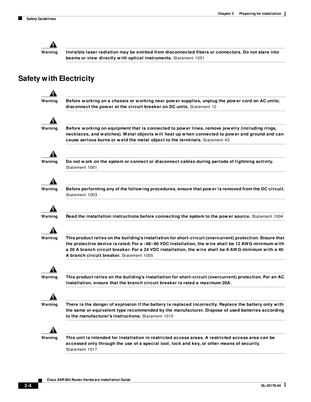 Cisco Systems ASR 903 manual Safety with Electricity 