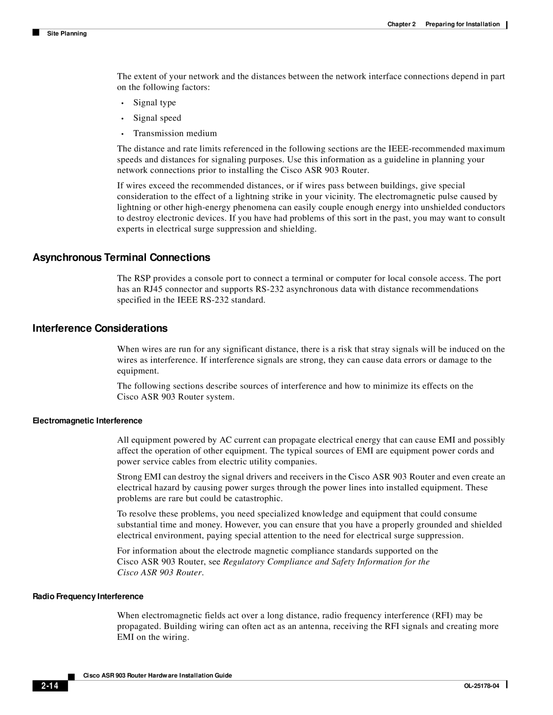 Cisco Systems ASR 903 manual Asynchronous Terminal Connections, Interference Considerations 